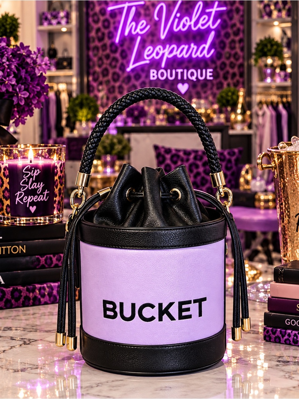 BUCKET Lavender & Black Bucket Shoulder Bag - Picture 1 of 6